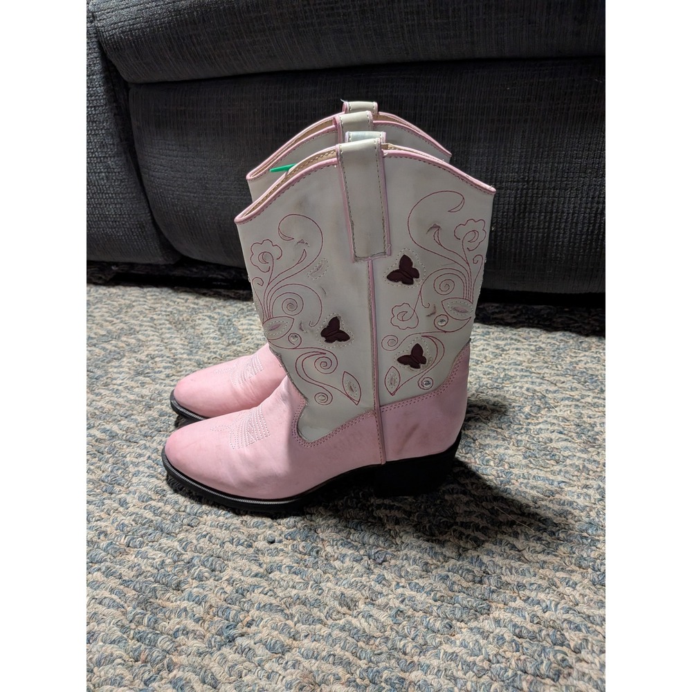 Roper Kids Pink White Butterfly Floral Western Cowgirl Boots Size 3 09-018-1201